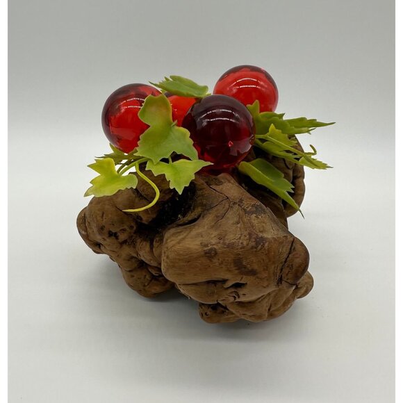 Vintage Lucite Grapes Red Burl Wood Mid Century Modern Decor Driftwood Acrylic - Picture 5 of 10